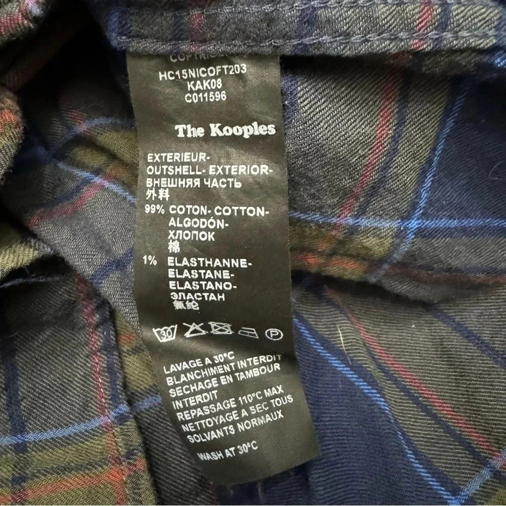 The Kooples button down shirt. XS. Slim flit. Navy/khaki plaid. - Picture 8 of 11